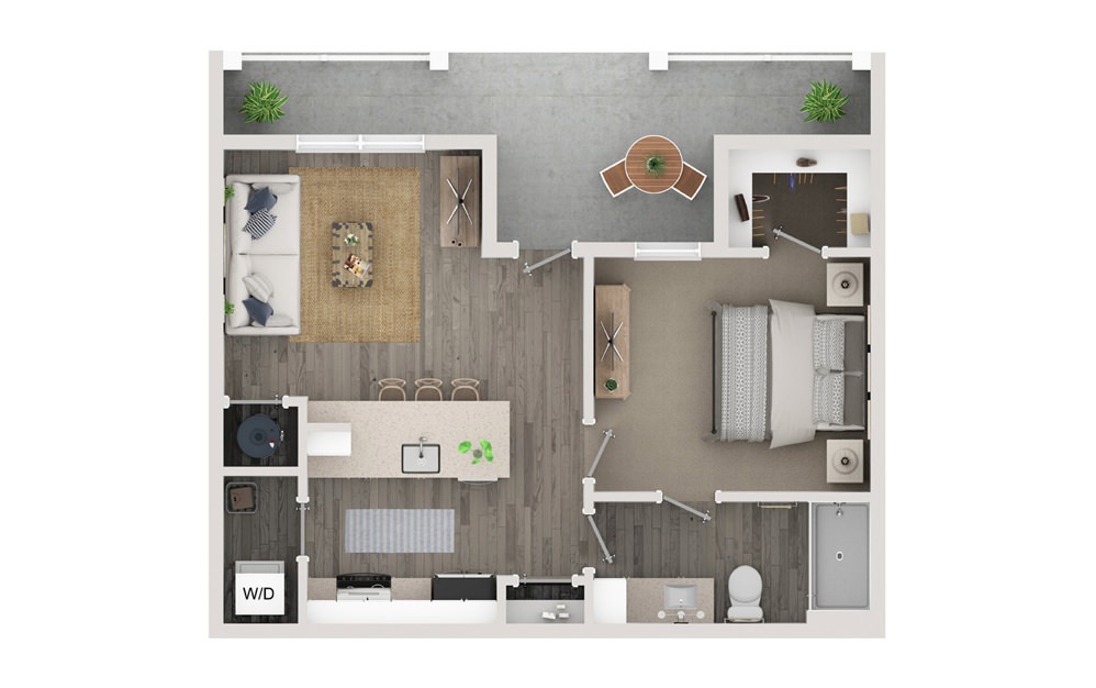 A1 - 1 bedroom floorplan layout with 1 bathroom and 645 - 676 square feet