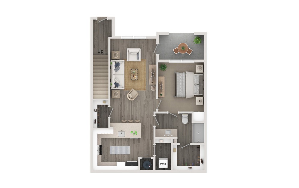 A2 - 1 bedroom floorplan layout with 1 bathroom and 761 square feet