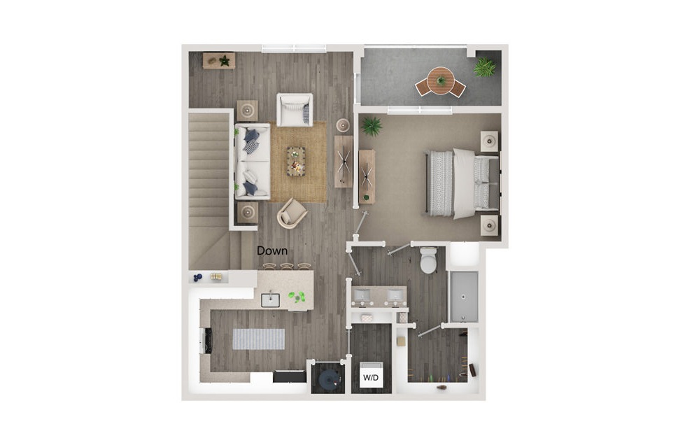 A4 - 1 bedroom floorplan layout with 1 bath and 848 square feet.