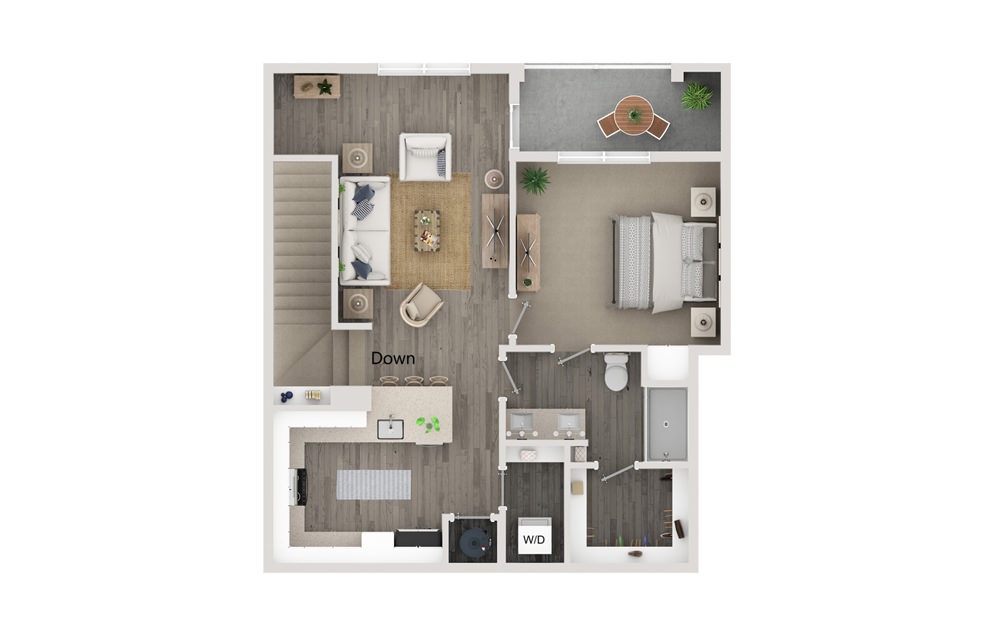 A4 - 1 bedroom floorplan layout with 1 bathroom and 848 square feet