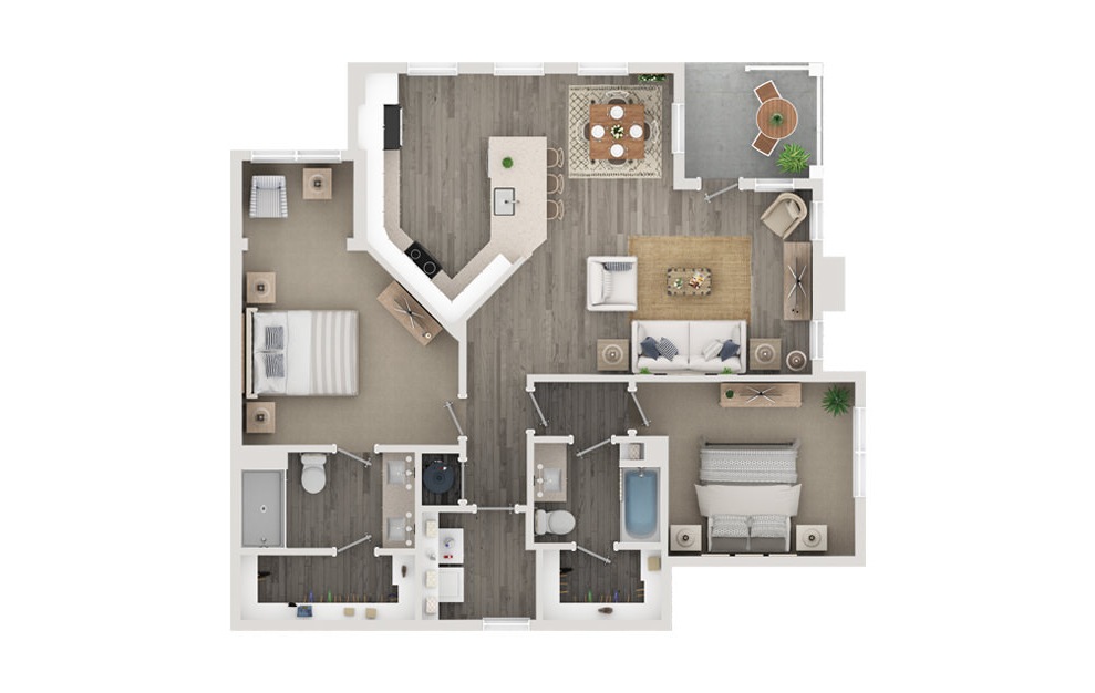 B4 - 2 bedroom floorplan layout with 2 baths and 1228 square feet. (Floor 1)