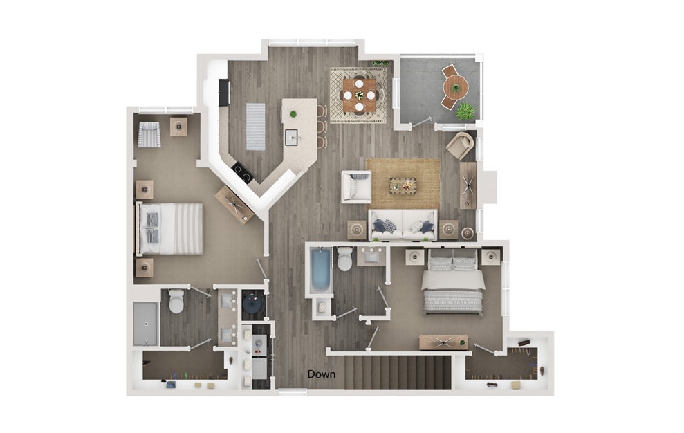 B8 - 2 bedroom floorplan layout with 2 baths and 1325 square feet.