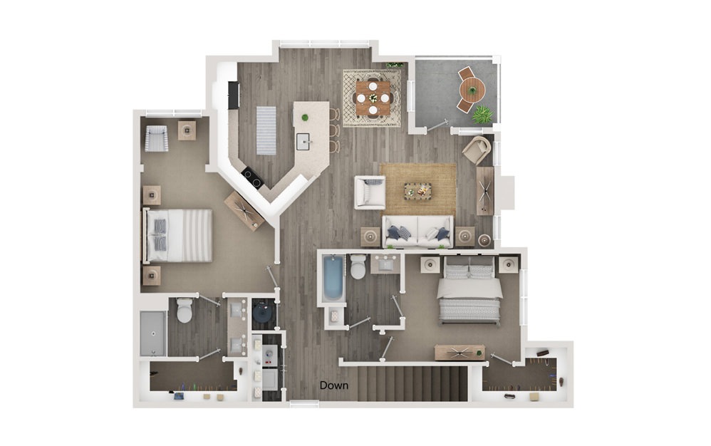 B8 - 2 bedroom floorplan layout with 2 bathrooms and 1325 square feet